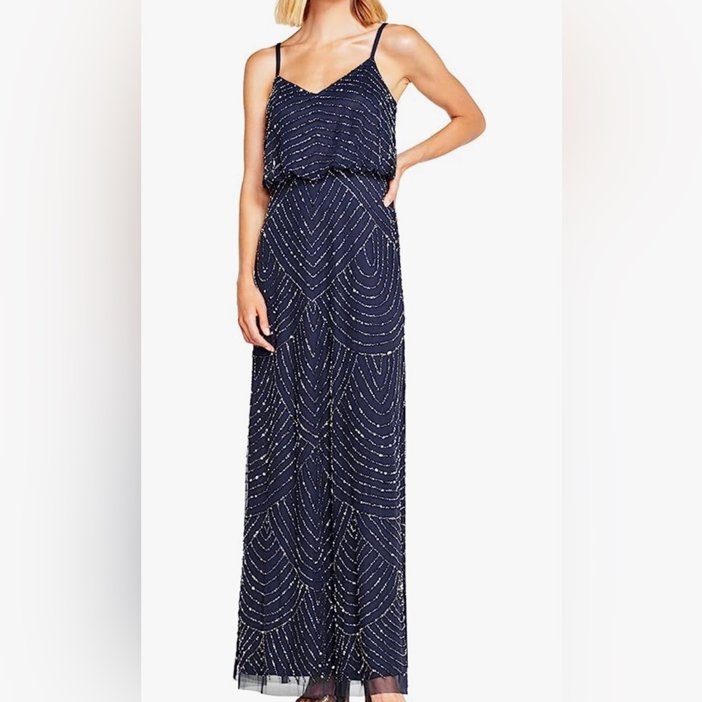 Adrianna Pappell Navy Beaded Maxi Dress